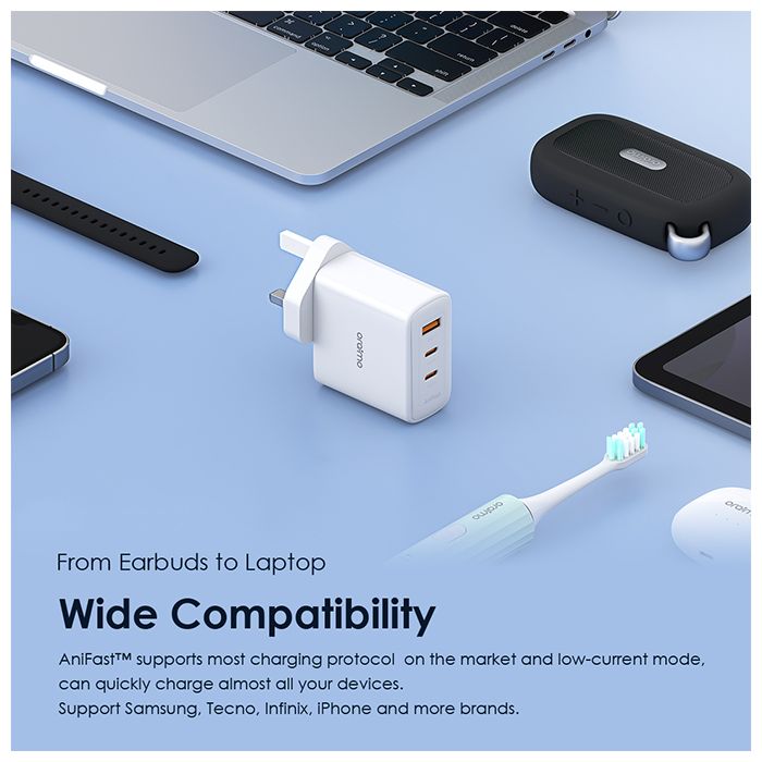 65W USB C Charger, oraimo 3-Port GaN Charger Ultra-Compact, PPS Super Fast oraimo 65W GaN Fast Charge Wall Charger Kit with 100W CC Cable